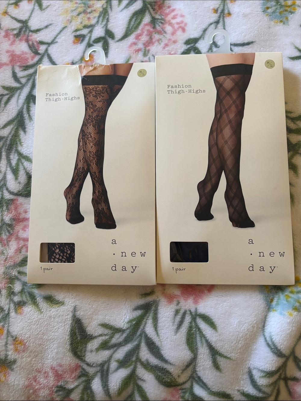 a new day Black Lace & Diamond Mesh Thigh-Highs Duo
